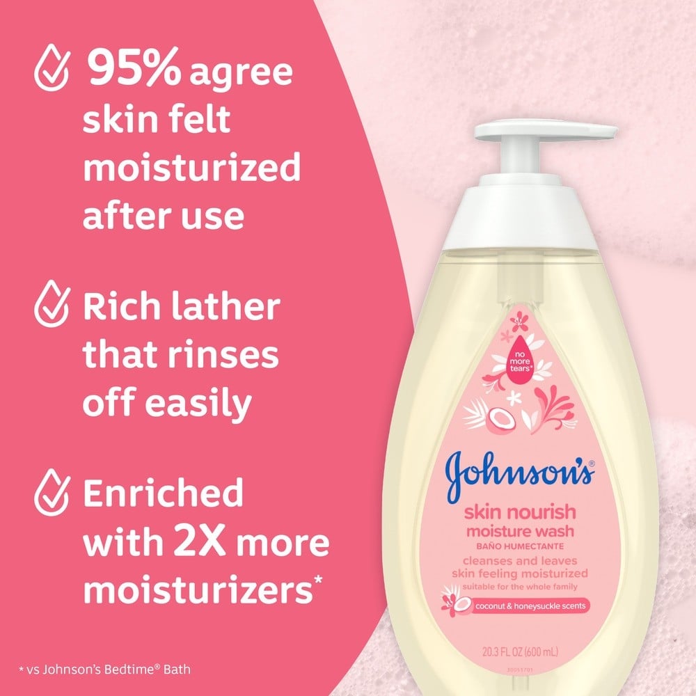 ​​​​​​​95% están de acuerdo en que sienten la piel hidratada después de su uso. Espuma abundante que se enjuaga fácilmente. Enriquecido con ingredientes que son 2 veces más humectantes.